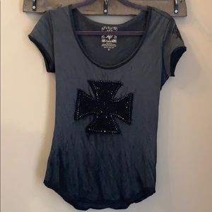Black Velvet Stone short sleeve shirt with sequins